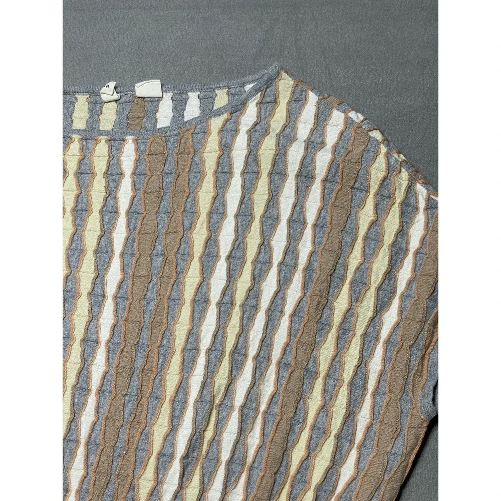 Women's M Sweater Top‎ Anthropologie Nessa Striped Smocked Gray Orange Wool Boho